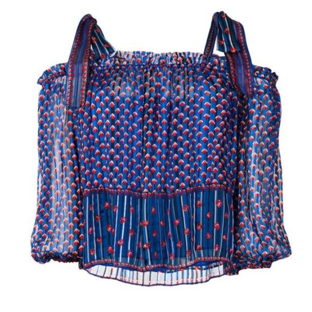 Ulla Johnson Clement Floral Square Neck Blouse In Navy Blue Size 6 100% Silk